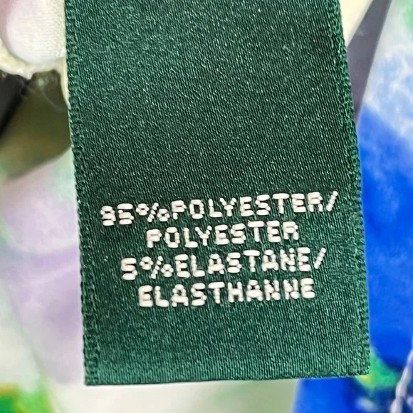 Ralph Lauren Dress Floral Watercolor Green Blue Yellow Ruching Stretch Sz 10 - Picture 8 of 9